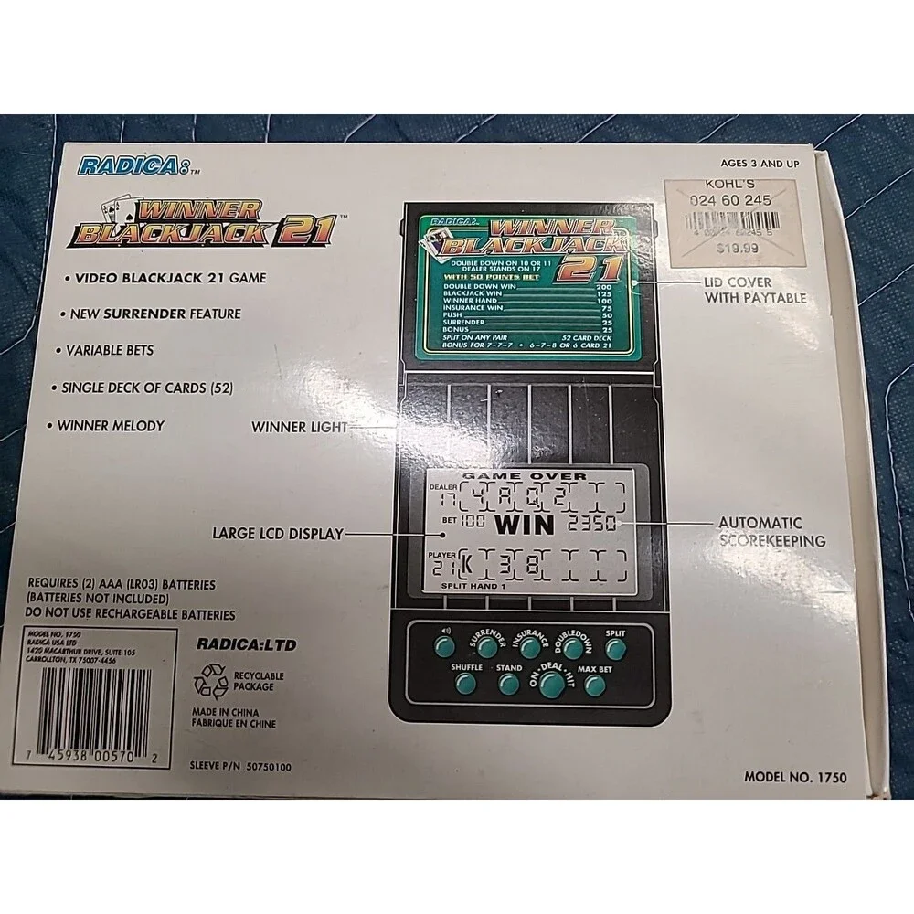 Vintage New Radica Pocket Winner Blackjack 21 Electronic Handheld Game